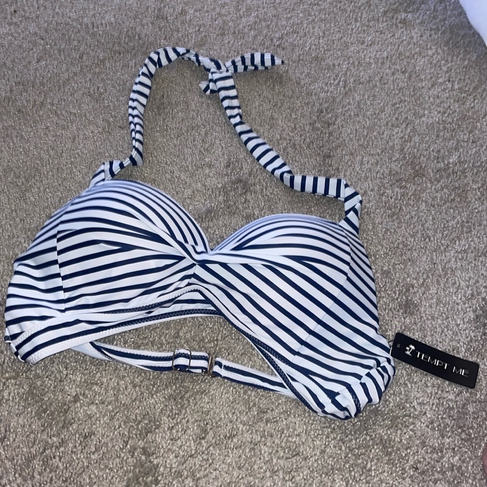 Tempt Me vintage style swim bra black white striped retro size XL - Picture 4 of 9